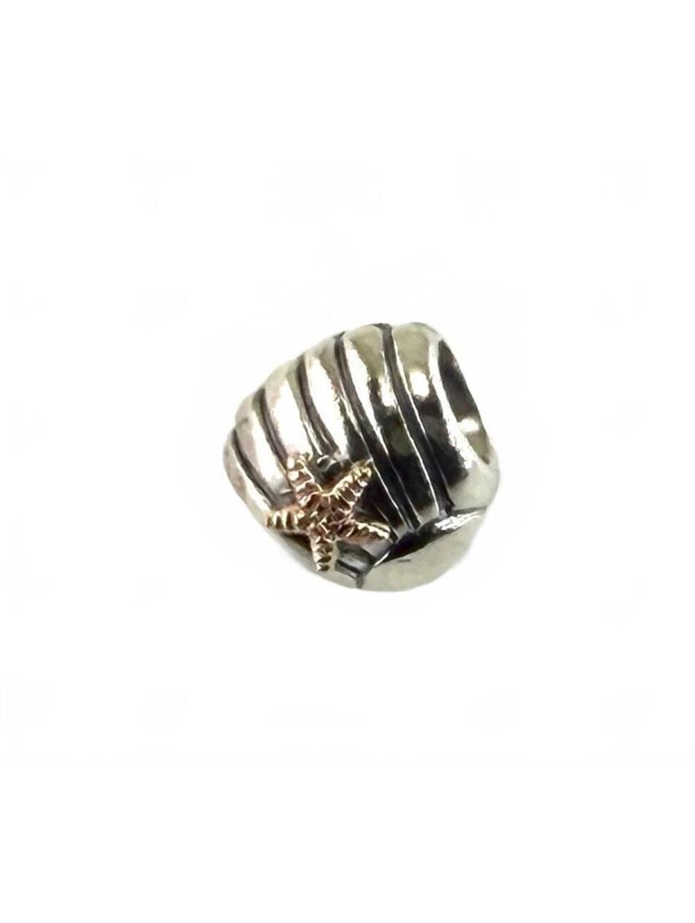 Pandora Retired Two Tone Sterling Silver 14k Gold Starfish Seashell Charm 925
